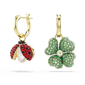 Pendientes Idyllia, conjunto (3), mariquita, trébol, fresa, multicolores, baño en tono oro