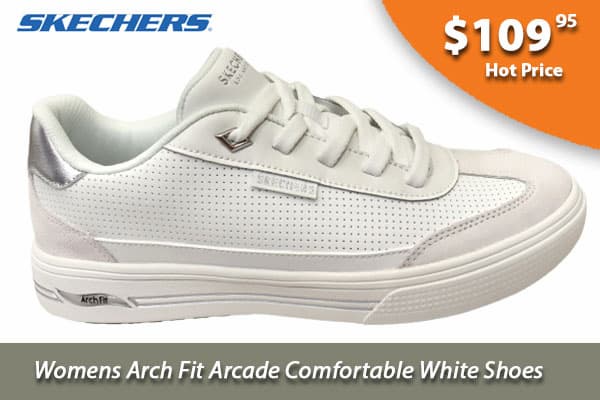 Skechers Womens Arch Fit Arcade Comfortable White Shoes
