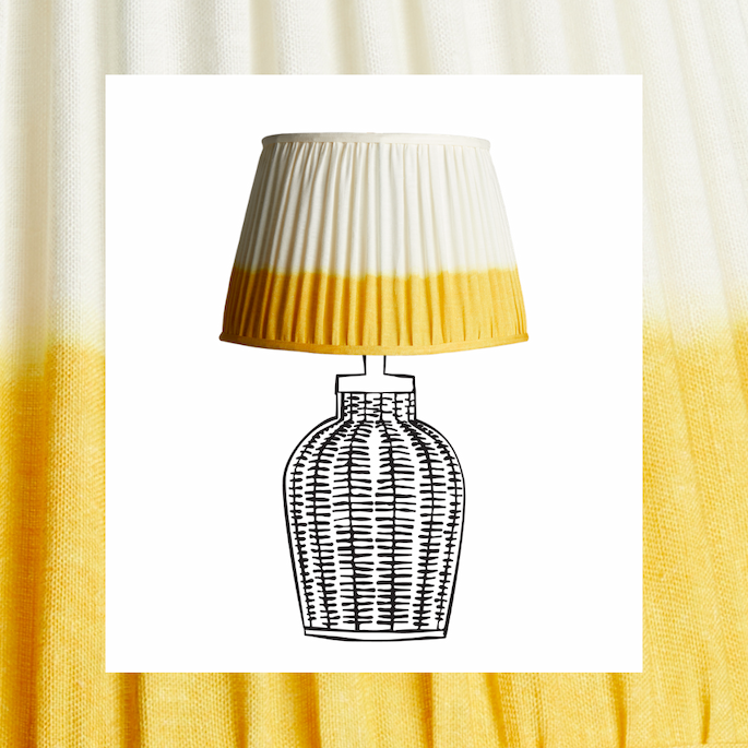straight empire shade for cordless lamps in yellow shibori linen