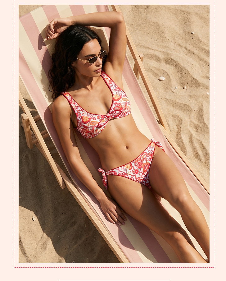 Printed Embroidered Triangle Bikini Top