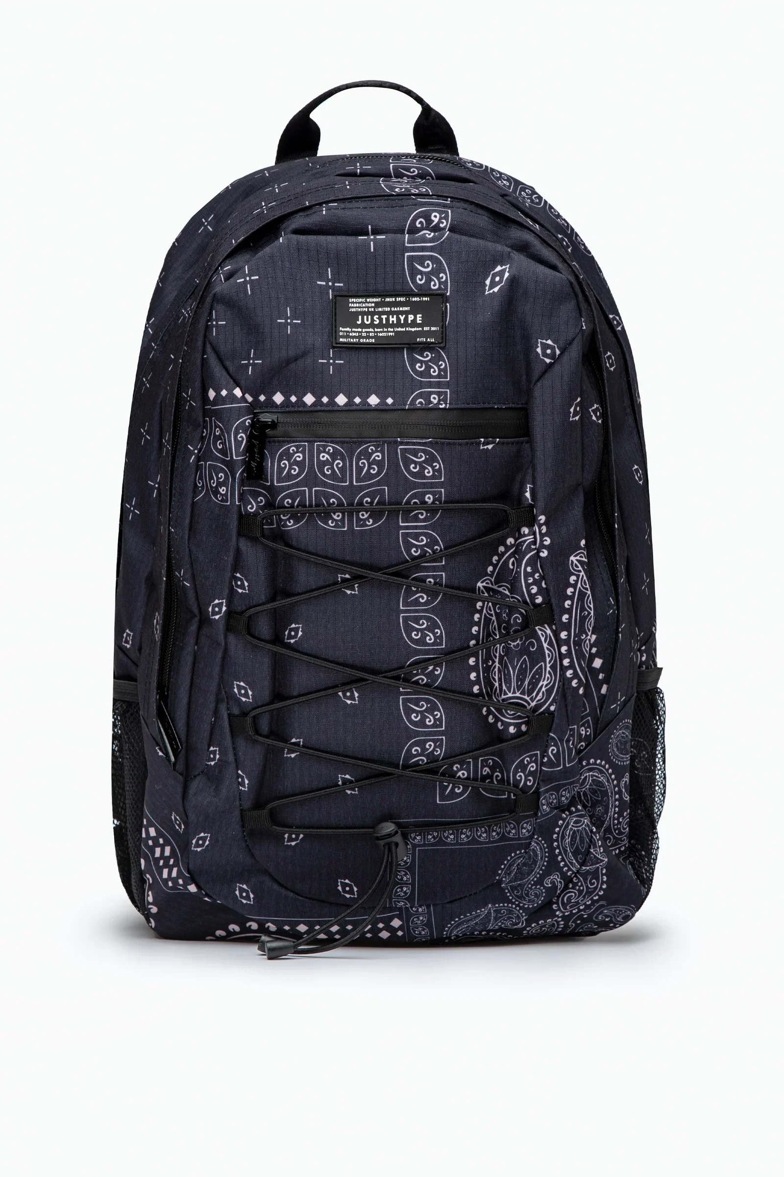 Image of Hype Unisex Black Paisley Palm Military Patch Maxi Backpack
