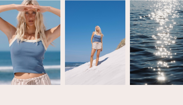 Essential tank top & shorts worn by Billabong model on the sand. A photo of a wave shining.