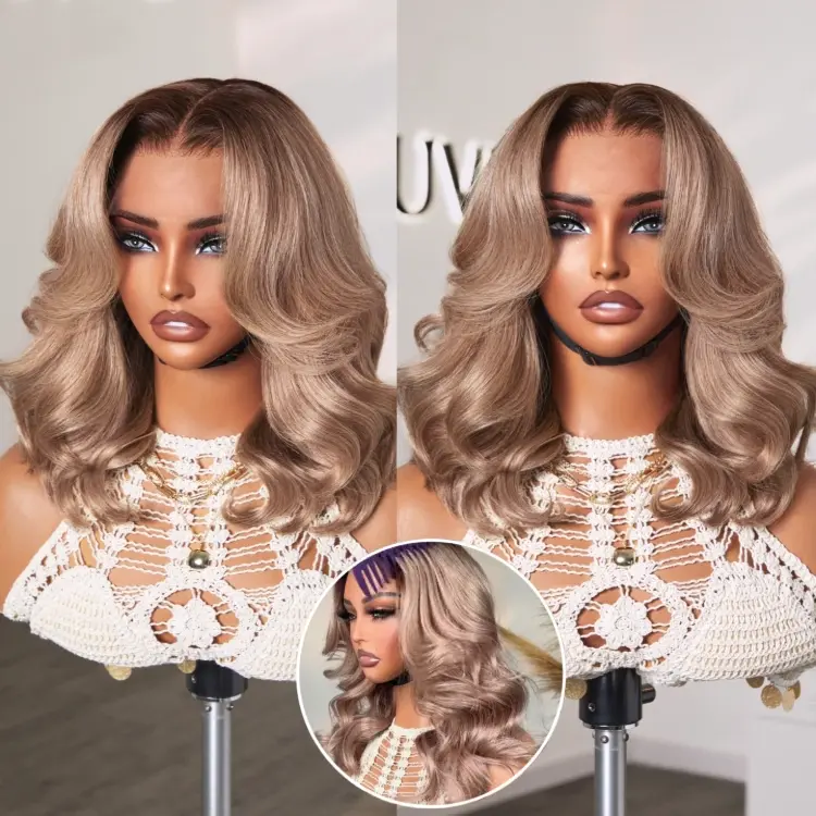 Image of Ash Blonde Loose Body Wave 5x5 Closure Lace Glueless Wig Breathable Cap