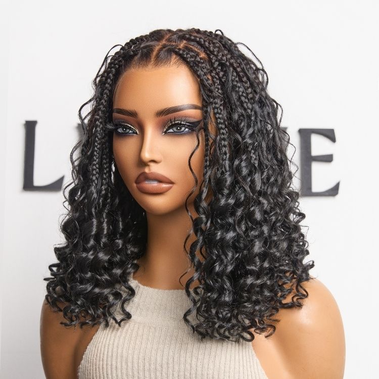 Image of Readitress™ HD Full Lace Knotless Boho Curls Braided Bob Wig Flexi Fit Invisi Drawstring Cap