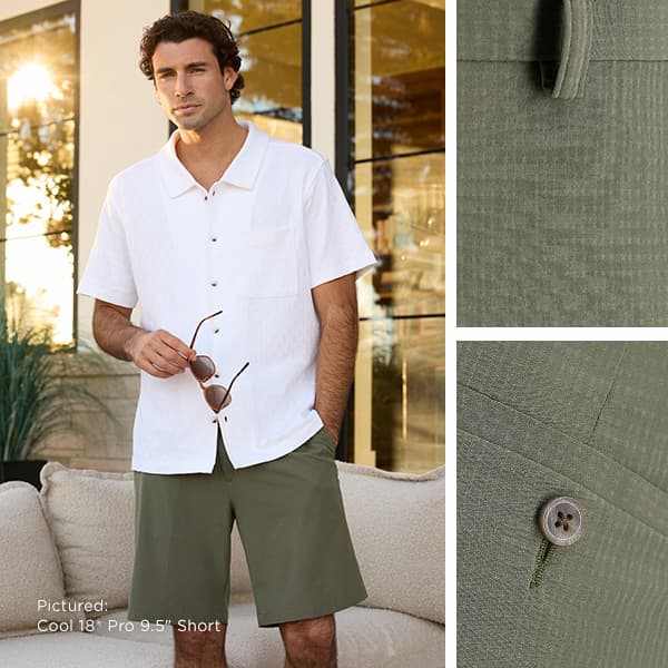 Man poses in Haggar shorts