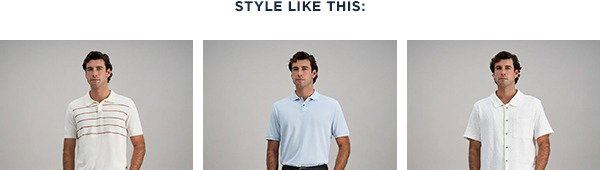 Men pose in different outfits combining Haggar casual shirts with Haggar shorts