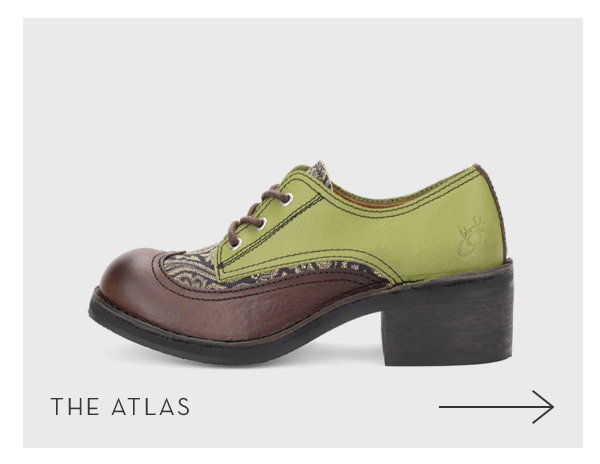 Oxford-style lace-up boot in green and brown.