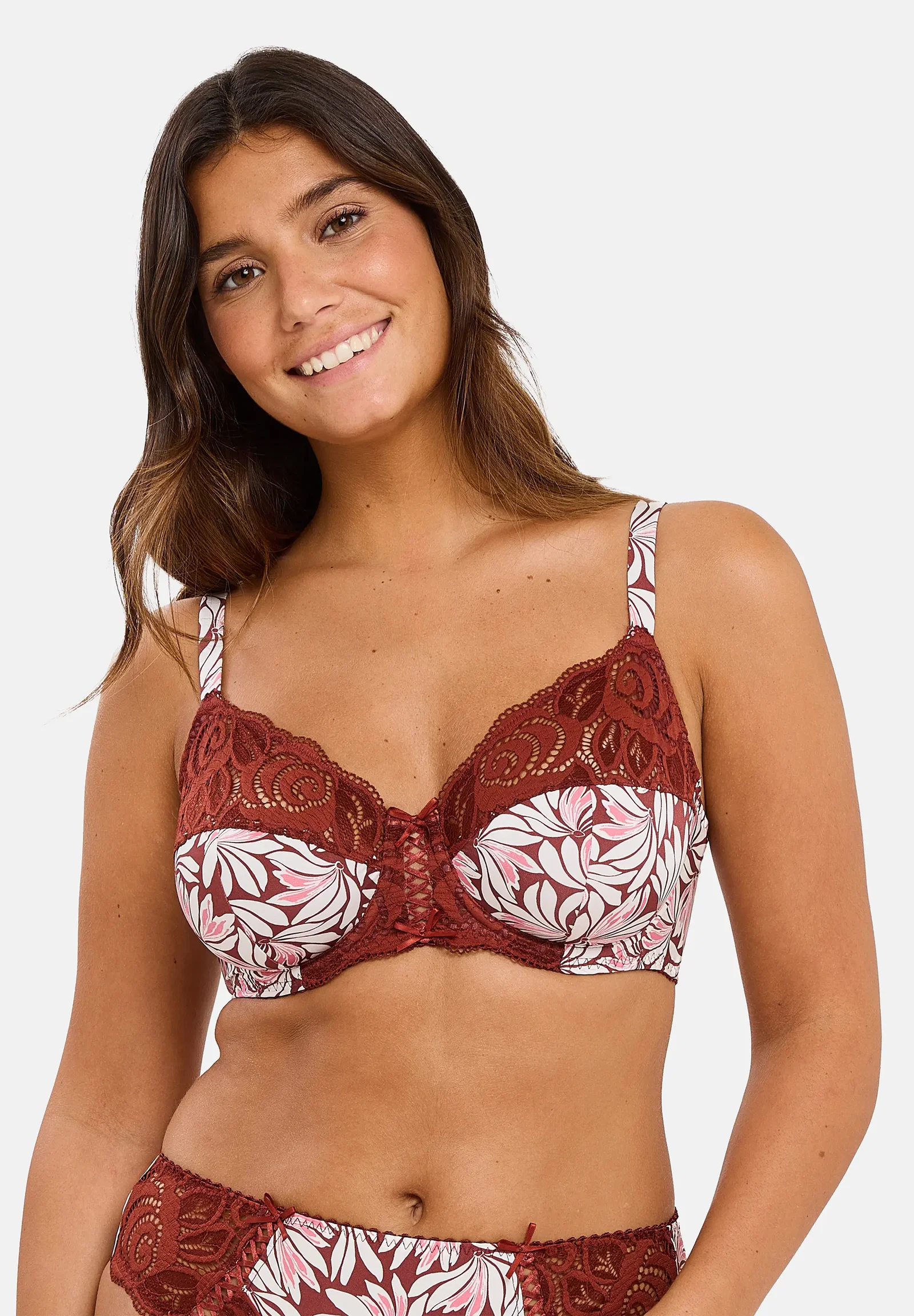 Image of Soutien-gorge emboîtant Amélie Print Imprimé Floral Rouge Cabernet