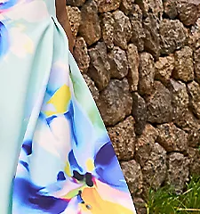 Kaleidoscope Blue Floral Print Scuba Prom Dress
