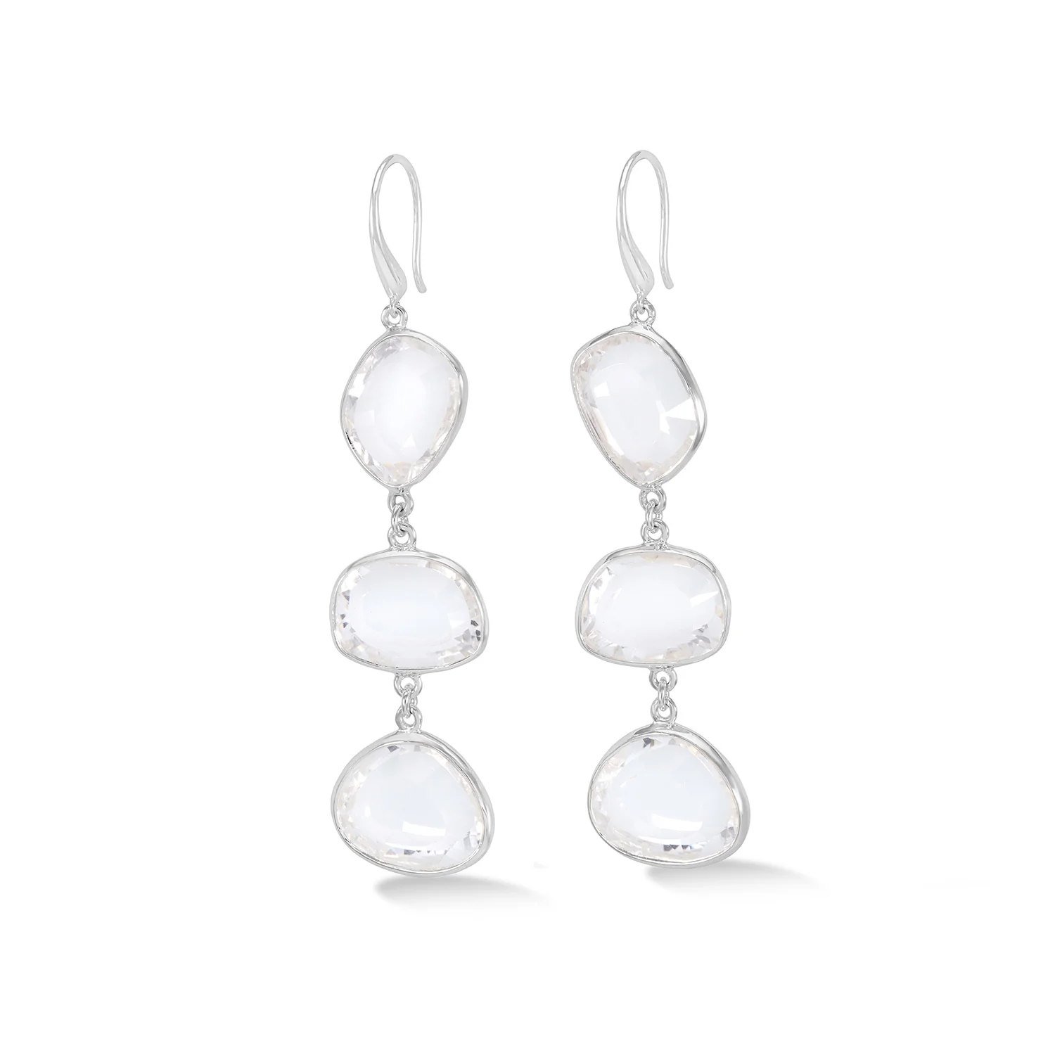 Image of Long Rock Crystal Pebble Drop Earrings
