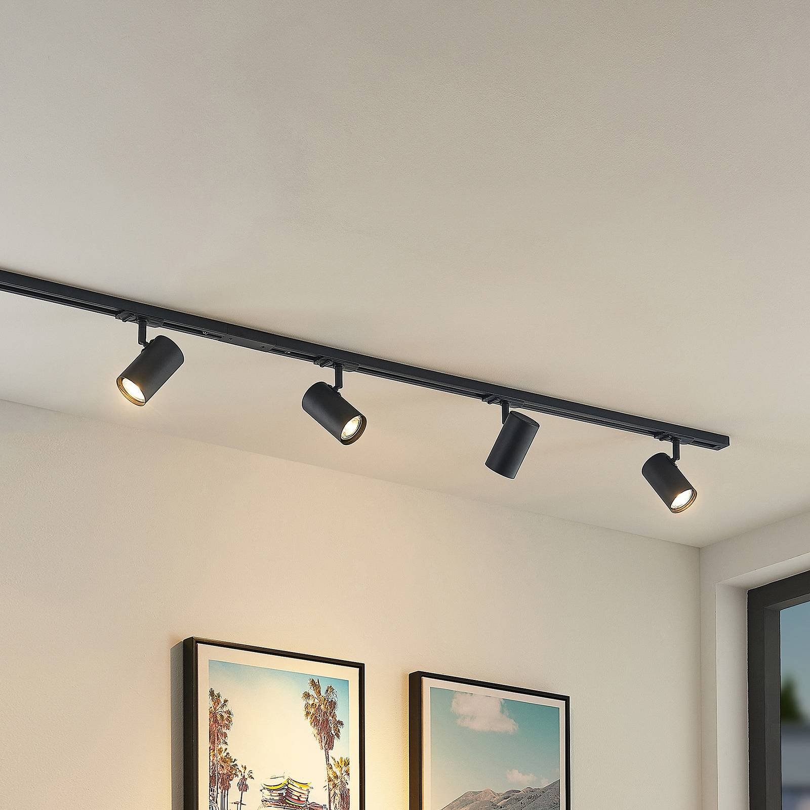 Sistema de riel Lindby Linaro, GU10, 4 luces, negro, Ø 6 cm