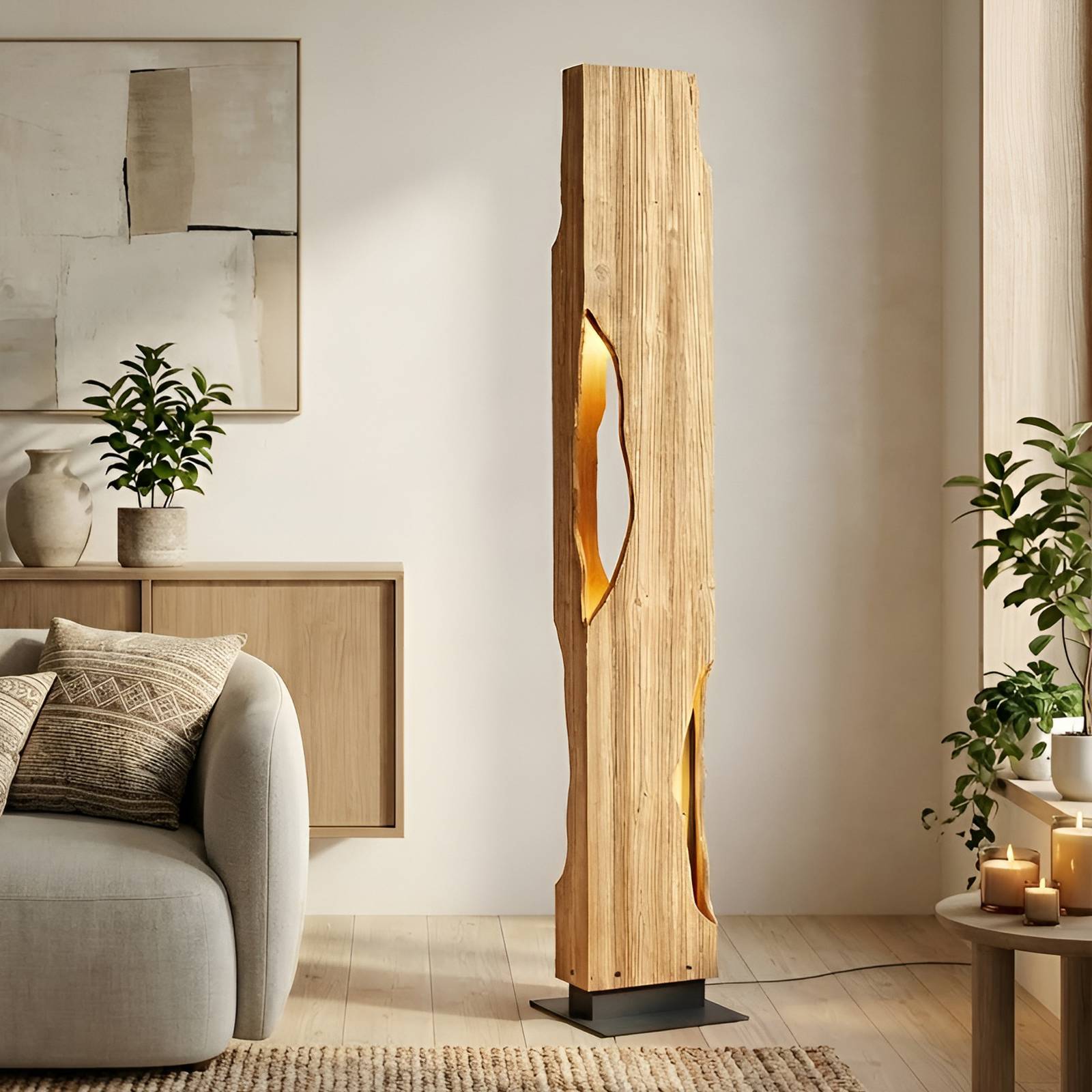 Lámpara de pie Lucande Tarry, madera, altura 137 cm, 4 x E27