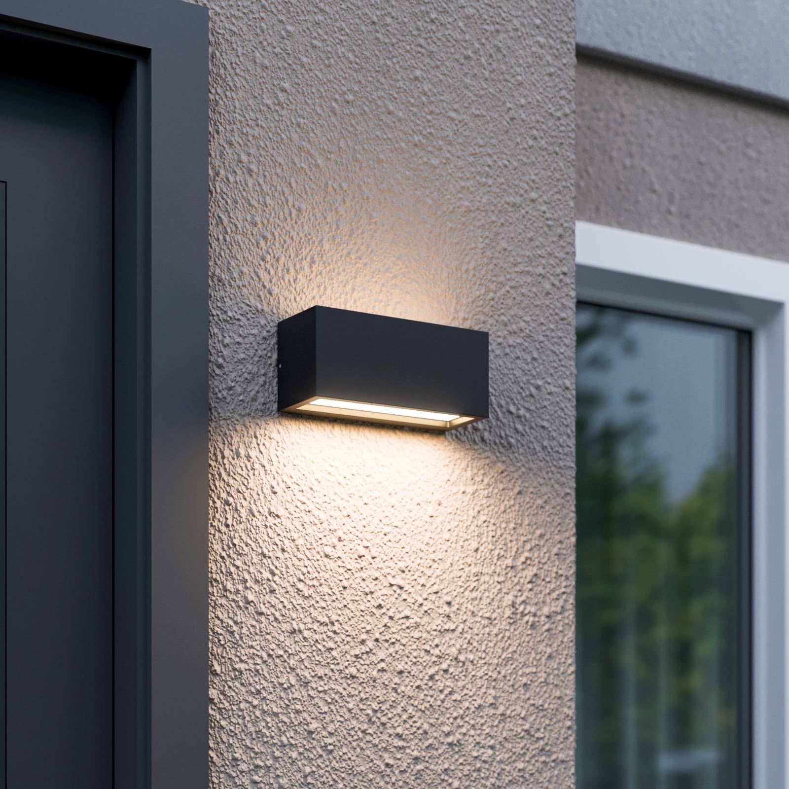 Aplique para exterior Lucande Bente, color antracita, 25 cm de ancho, IP54