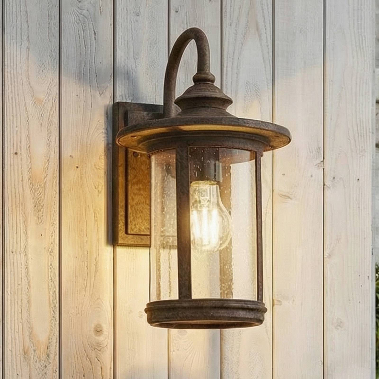 Aplique para exterior Lindby Zayn, color óxido, cristal, IP23