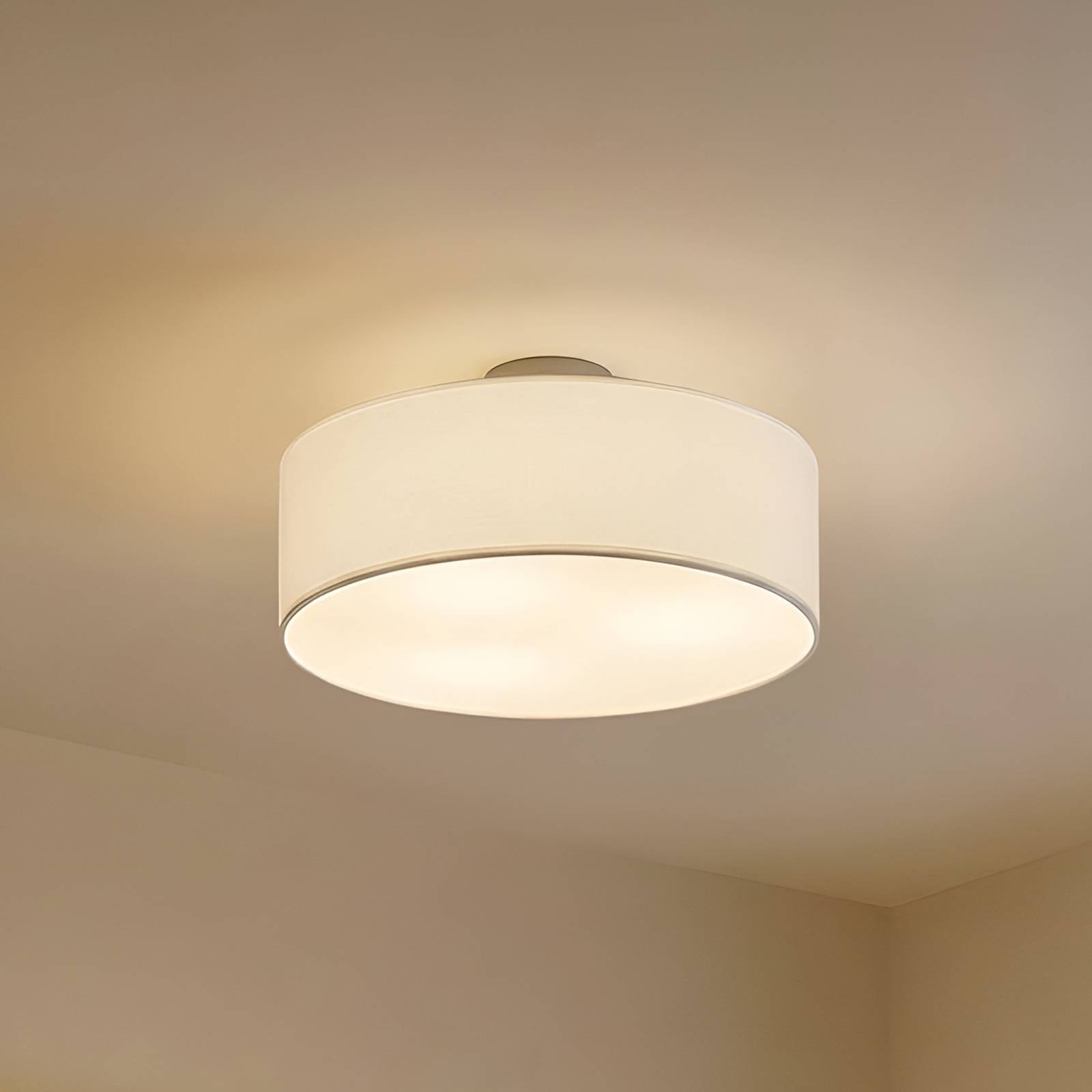 Plafón Lindby Sebatin, Ø 40 cm, blanco, tela, E27