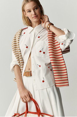 Maeve Shrunken Bennet 100% Cotton Embellished Buttondown