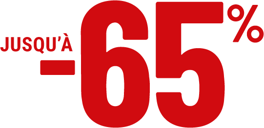 Jusqu'à moins 65 pour cent