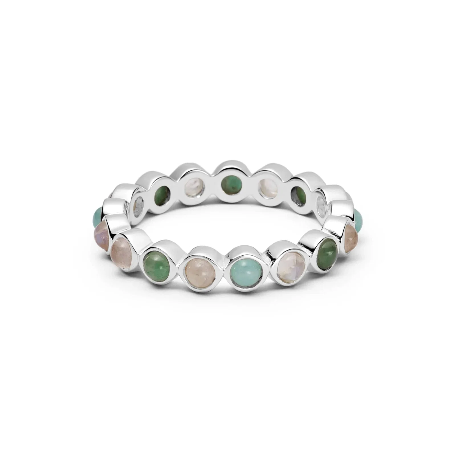 Image of Mixed Gemstone Tennis Ring Sterling Silver