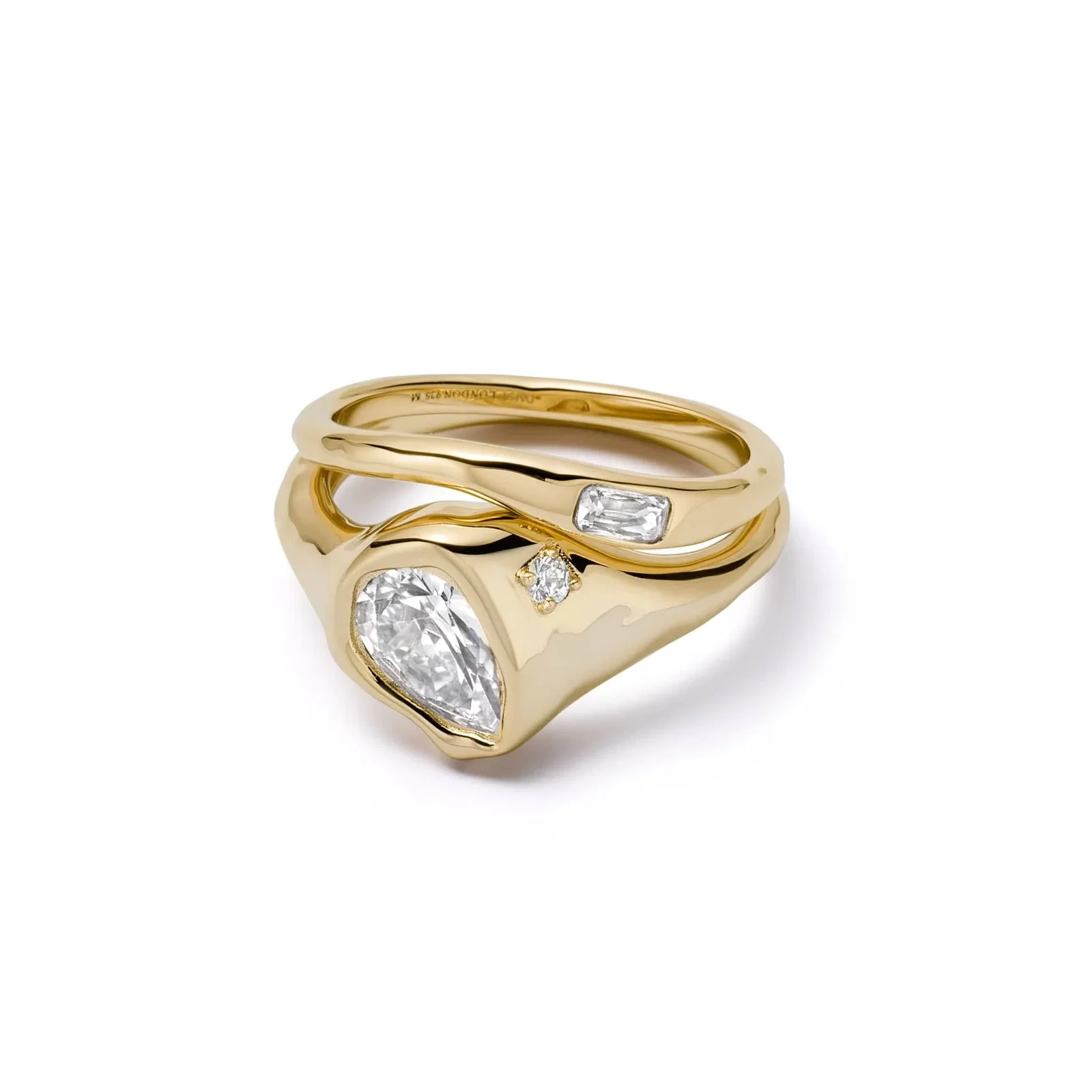 Image of Estée Lalonde Sapphire Organic Ring Stack 18ct Gold Plate
