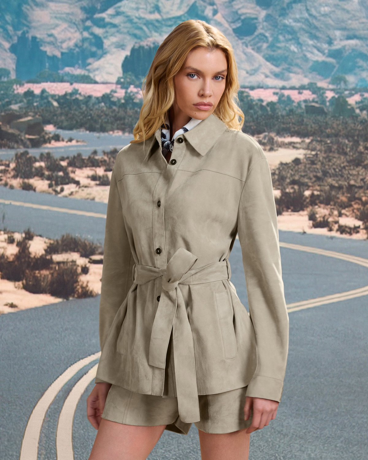 AZALIA-SU Belted Suede Shirt Jacket