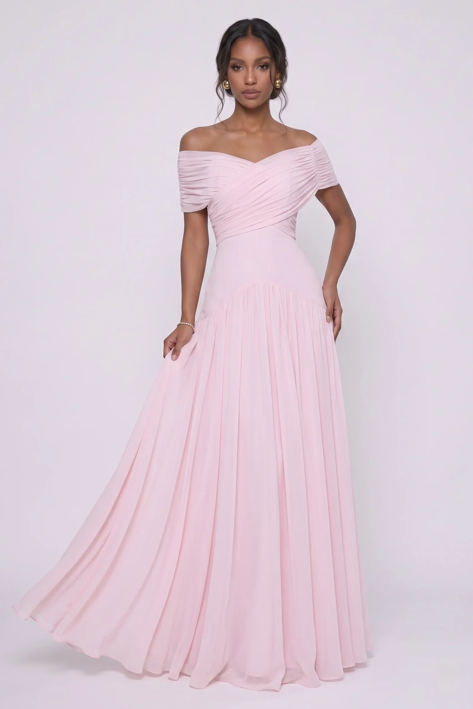 Image of A-Line Maxi Chiffon Wedding Guest Dress CG0341