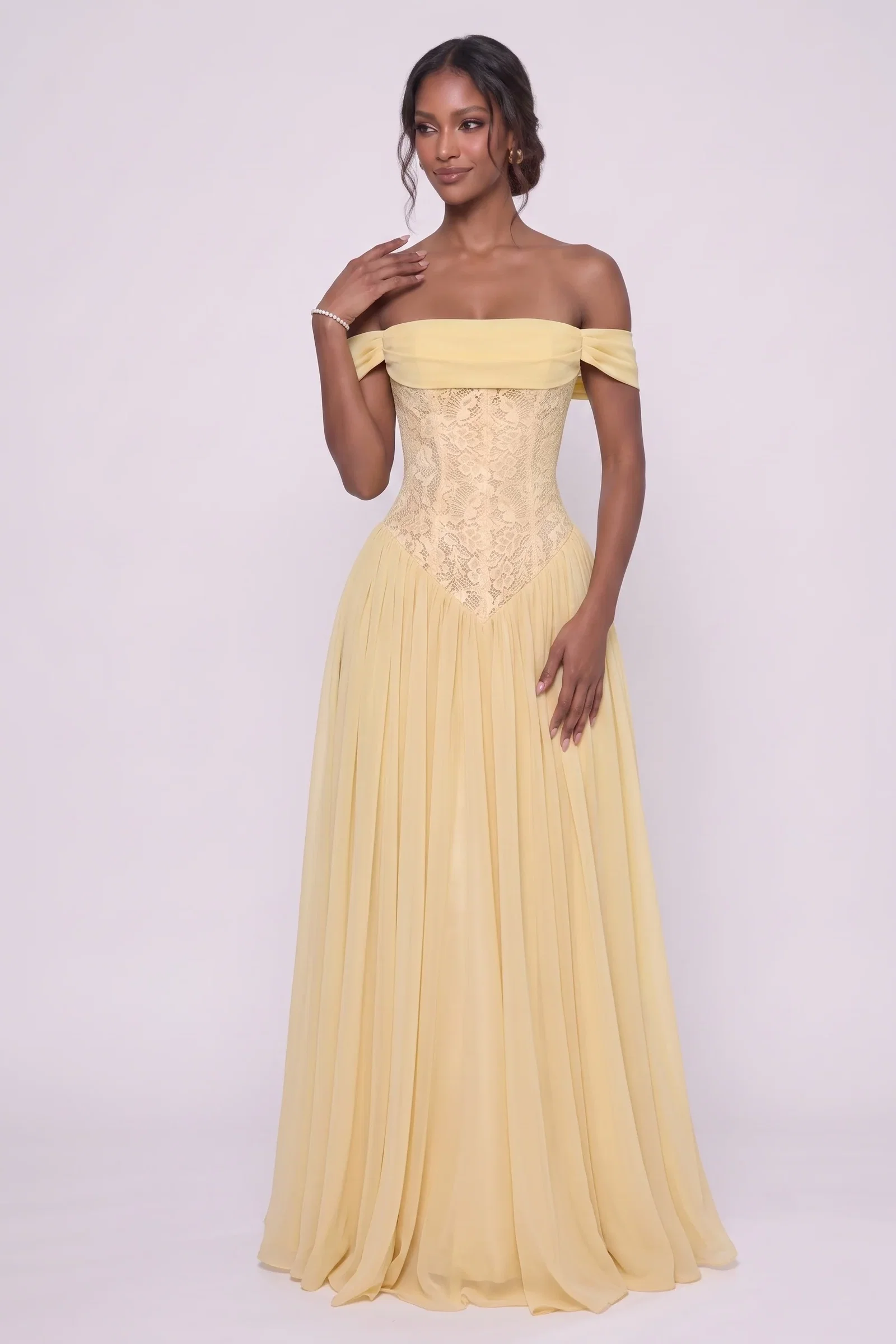 Image of A-Line Floor-length Chiffon Lace Wedding Guest Dress CG0338