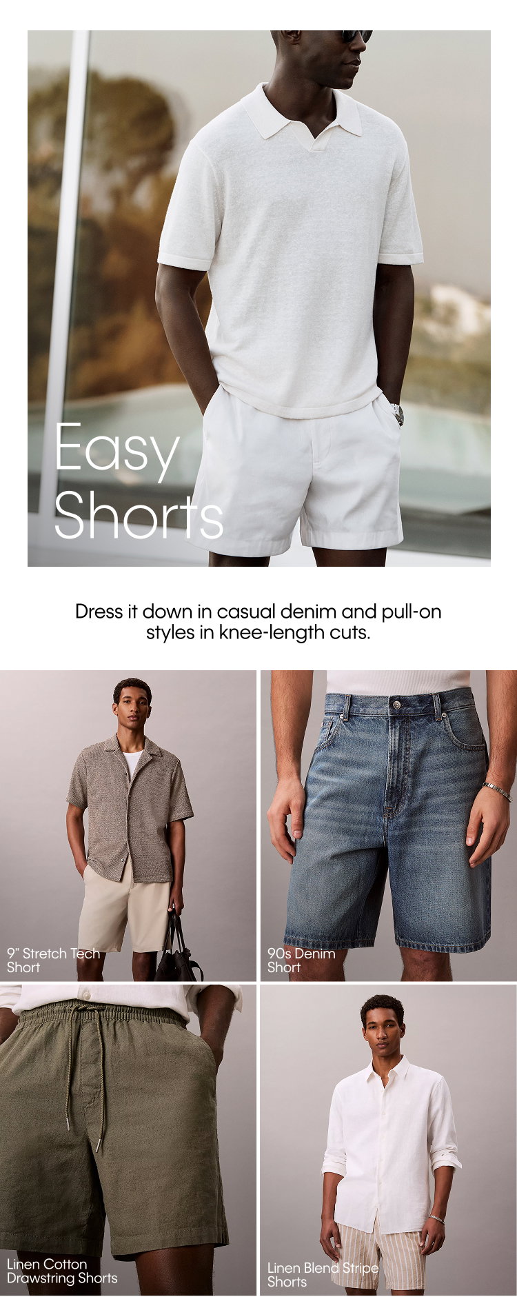 Easy Shorts | Dress it down in casual denim and pull-on styles in knee-length cuts.