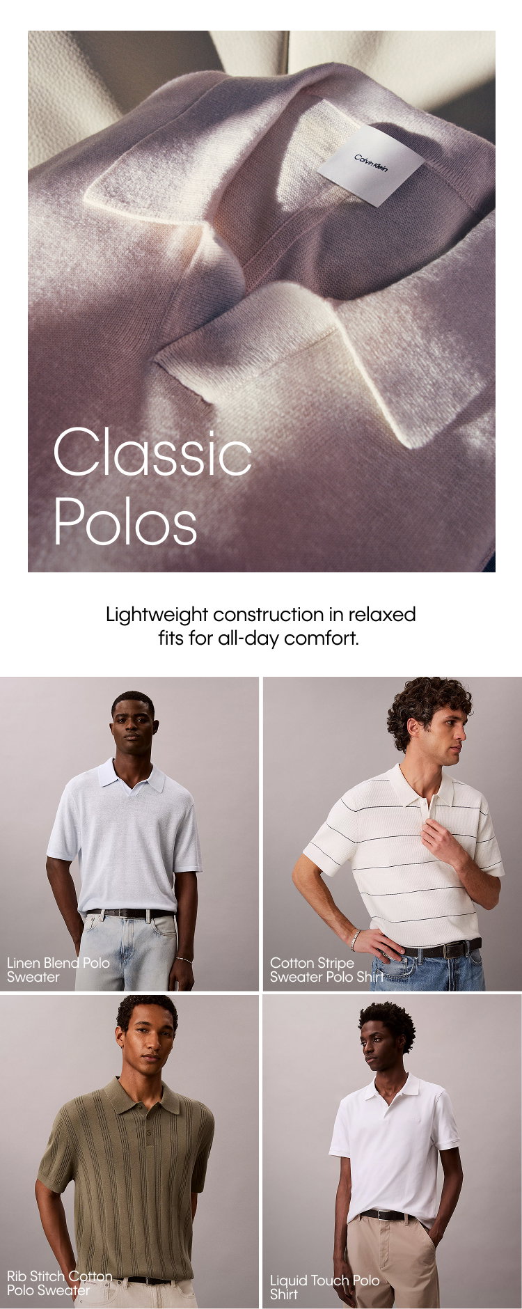 Classic Polos | Lightweight construction in relaxed fits for all-day comfort.