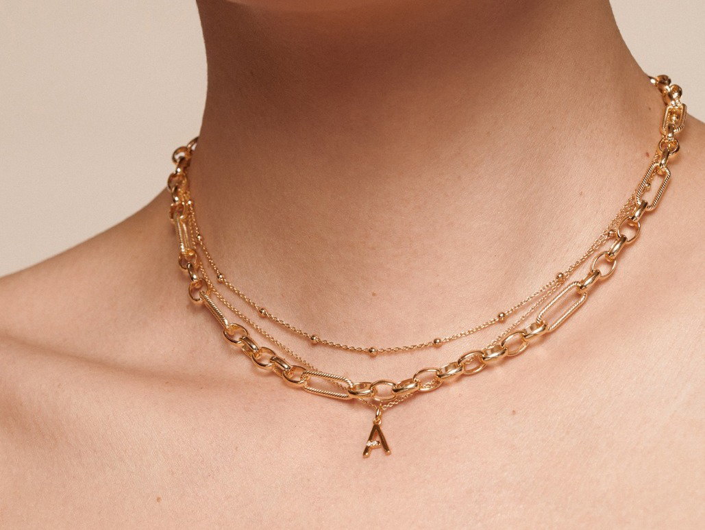 Initials necklace on model