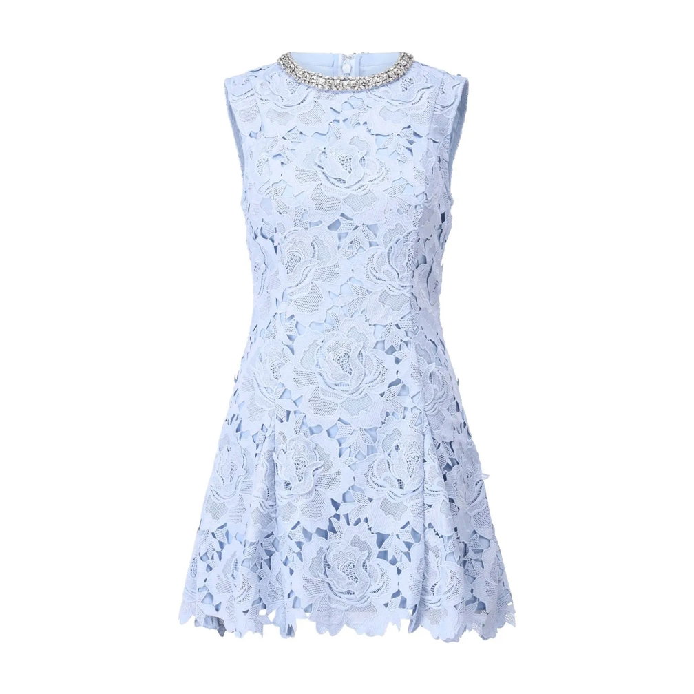 Self Portrait Blue Flower Lace Mini Dress Blue Minikleid