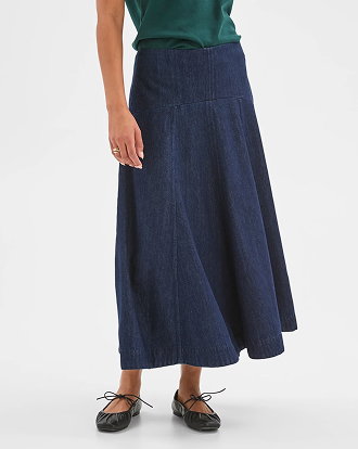 Panelled denim maxi skirt