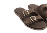Chocolate Brown Double Buckle Footed Mule In Extra Wide EEE Fit