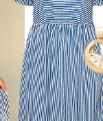 Blue Stripe Puff Sleeve Dress