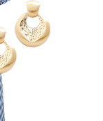 Gold Tone Textured Drop Hoop Earrings