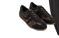 Black Leopard Print Low Retro Stripe Trainers In Extra Wide EEE Fit