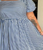 Blue Stripe Puff Sleeve Dress