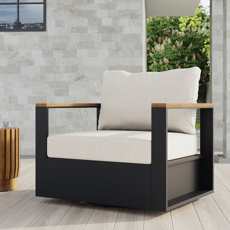 Tevara Outdoor Teak & Aluminum Swivel Lounge Chair in White