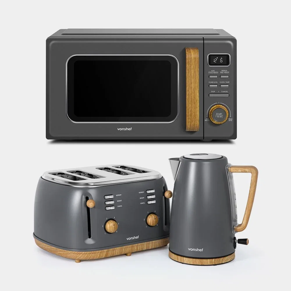 Image of Fika Grey Microwave, Kettle and 4 Slice Toaster Set