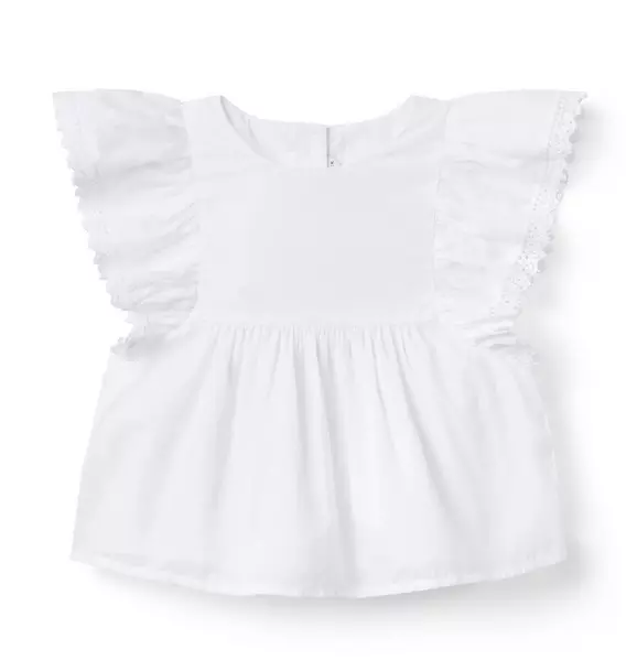 Image of Lace Trim Flutter Sleeve Top