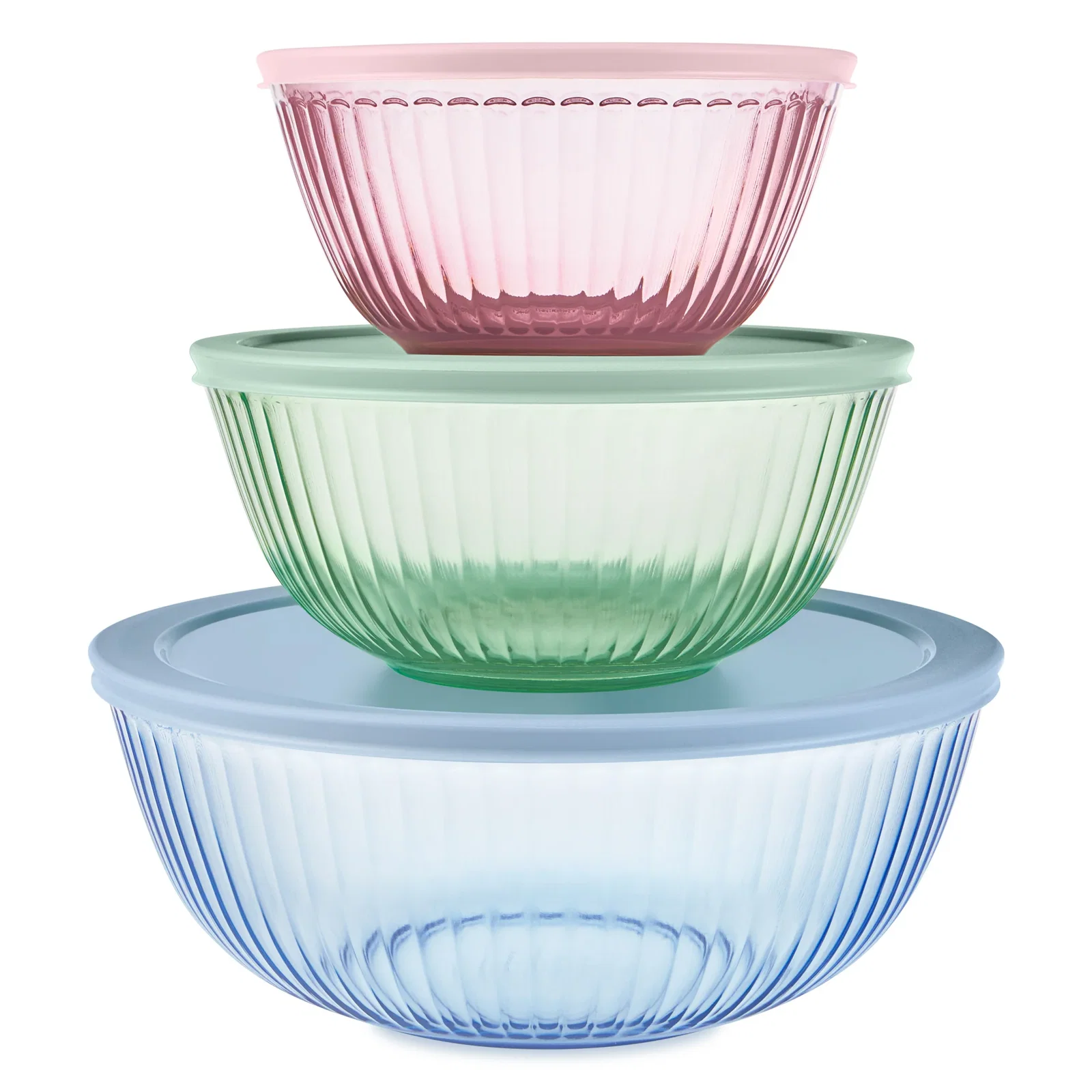 Image of Pyrex® Sculpted Tinted Glass Mixing Bowls with Lids, 6-pc Set, Mixed Colors