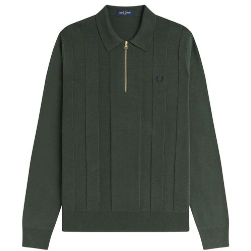 Fred Perry Tonal Stripe Knitted Shirt - Court Green