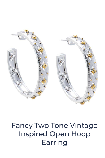 Fancy Two Tone Vintage Inspired Open Hoop Earring
