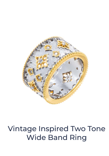 Vintage Inspired Two Tone Wide Band Ring