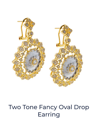 Two Tone Fancy Oval Drop Earring