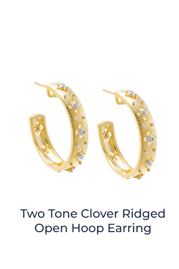 Two Tone Clover Ridged Open Hoop Earring