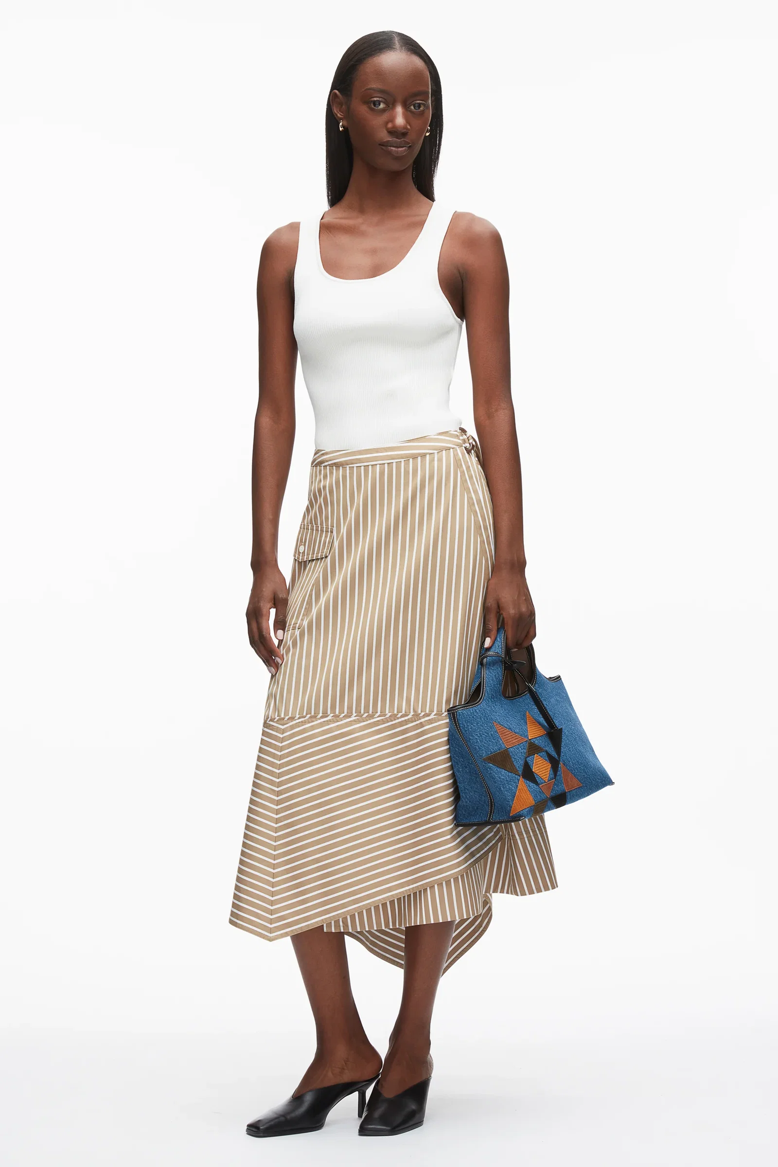 Image of Stripe Poplin Wrap Skirt