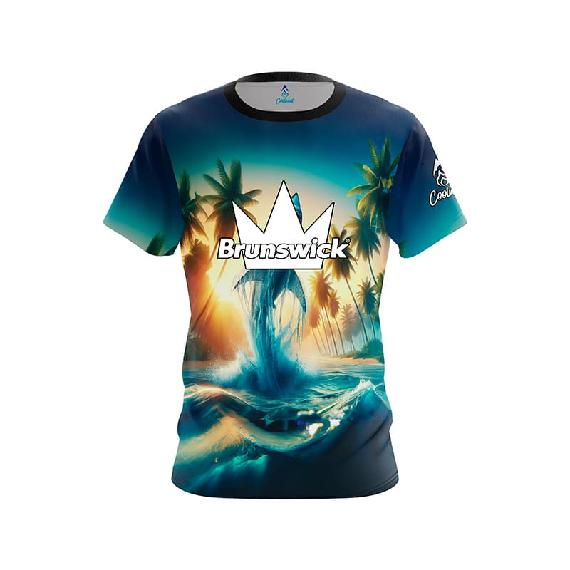 Image of Palm Trees and Sharks CoolWick Bowling Jersey - Brunswick