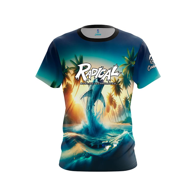 Image of Palm Trees and Sharks CoolWick Bowling Jersey - Radical