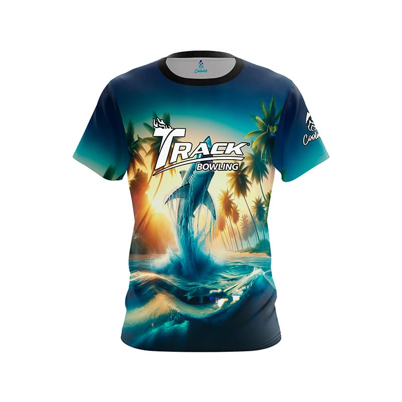 Image of Palm Trees and Sharks CoolWick Bowling Jersey - Track
