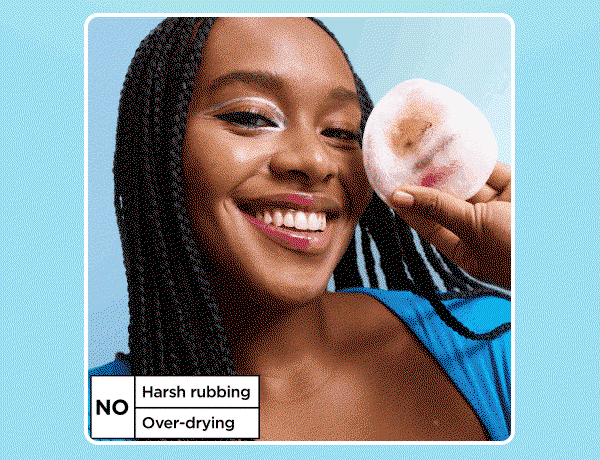 No harsh rubbing. Garnier Waterproof Micellar Water gently removes makeup in one swipe.